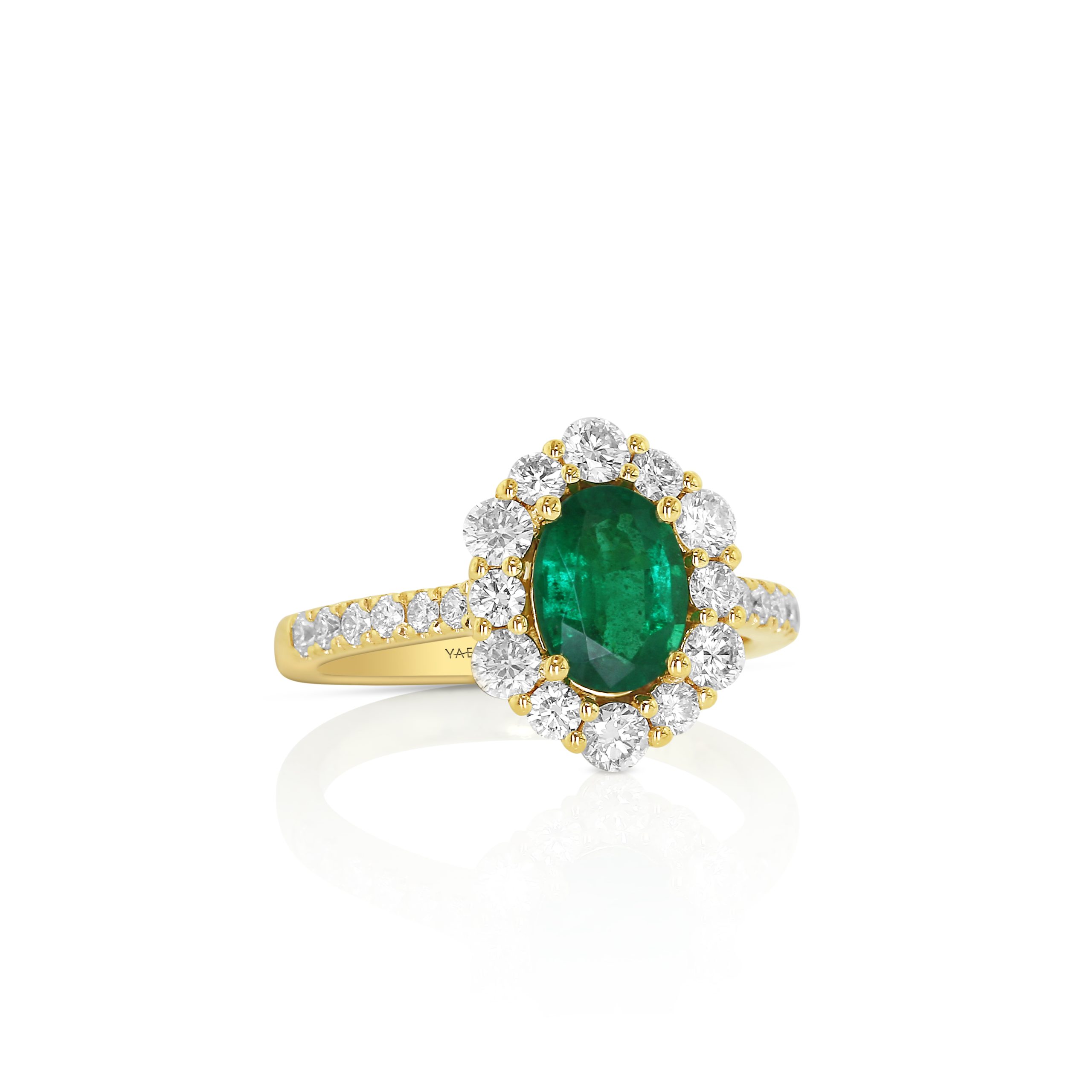 Oval Emerald and Diamond Halo Ring - Image 2