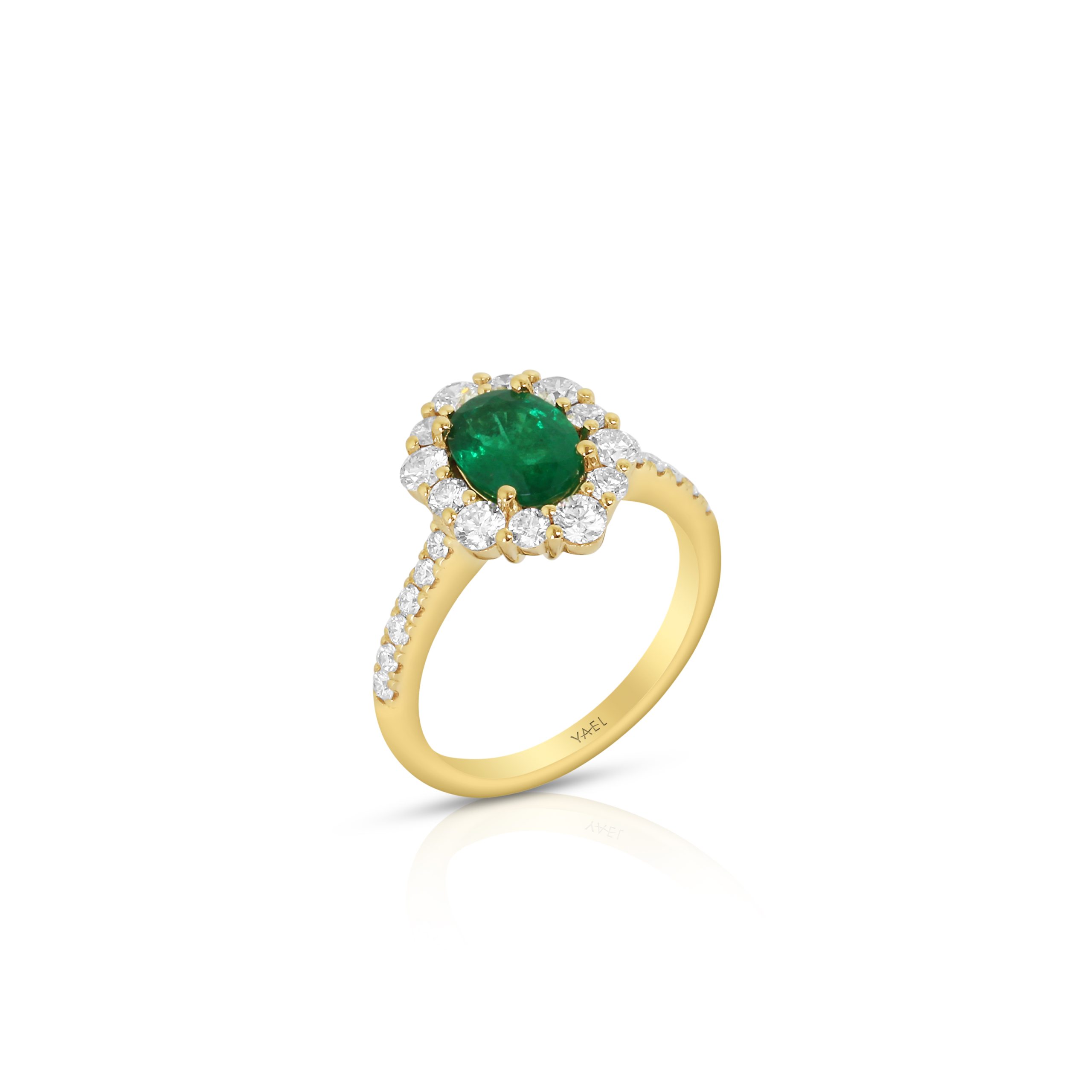 Oval Emerald and Diamond Halo Ring - Image 3
