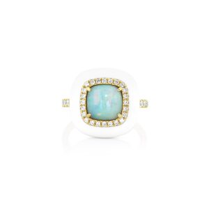 White Opal Cushion Enamel Ring