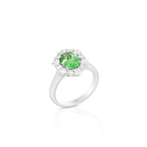 Tsavorite and Diamond Halo Ring