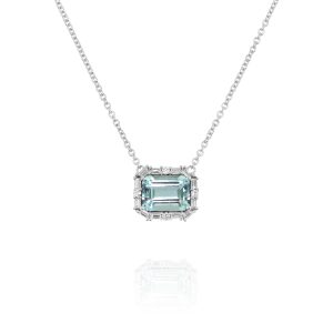 Emerald-Cut Aquamarine Diamond Pendant