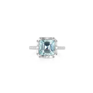 Aquamarine and Diamond Halo Ring
