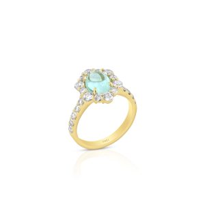 Oval Paraiba and Diamond Halo Ring