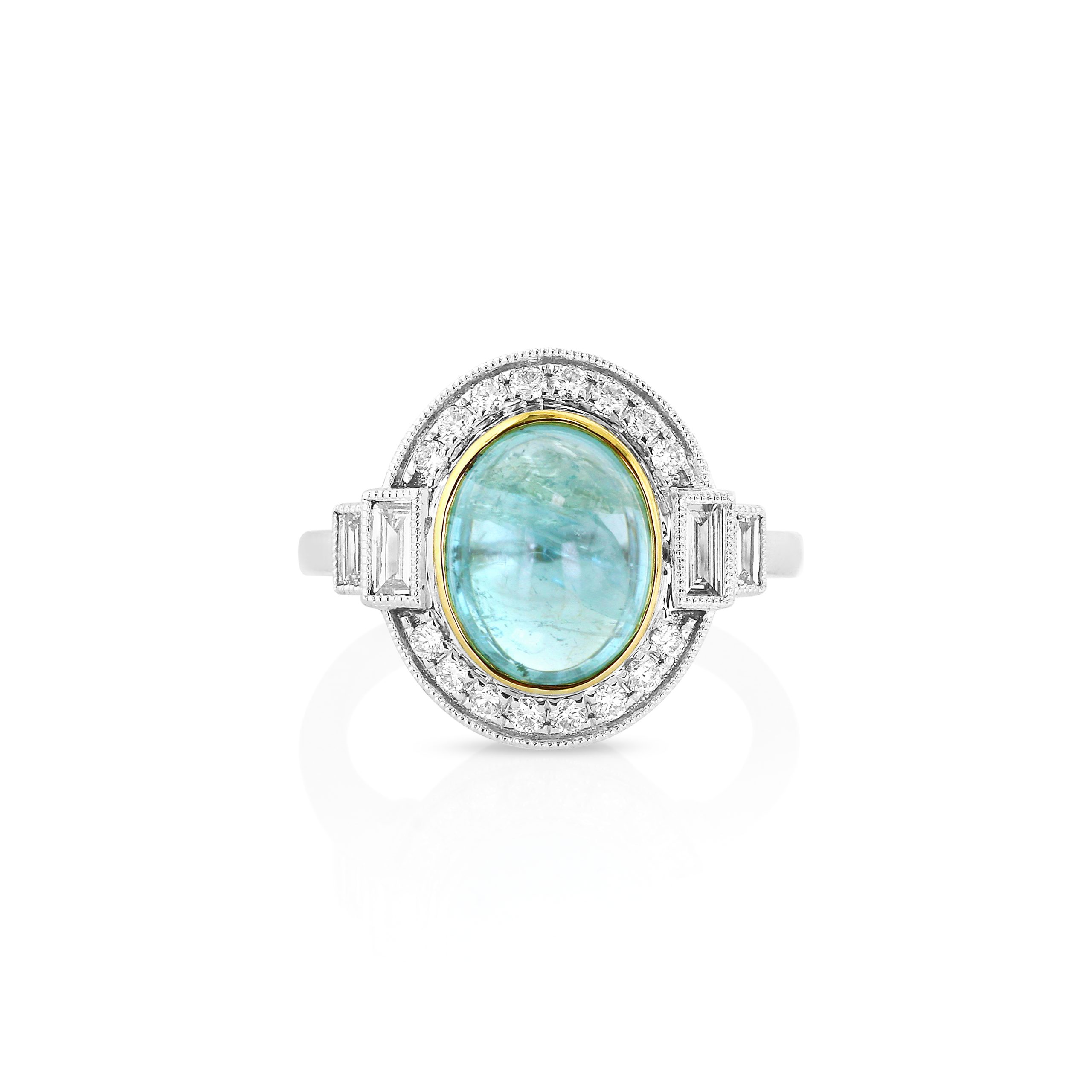 Vintage-Inspired Paraiba and Baguette Diamond Ring