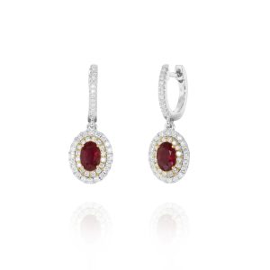 Oval Ruby Double Halo Earrings