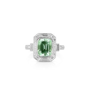 Deco Cushion Green Tourmaline Ring