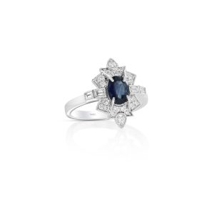 Geometric Blue Sapphire & Diamond Ring