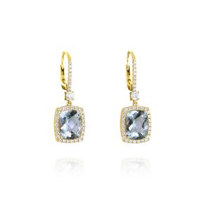 Aquamarine and Diamond Halo Drop Earrings