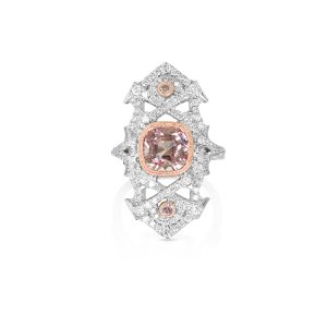 Geometric Pink Tourmaline and Diamond Ring