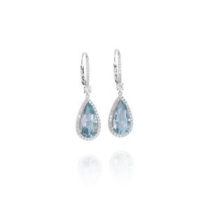 Pear-Shaped Aquamarine and Diamond Drop Earrings