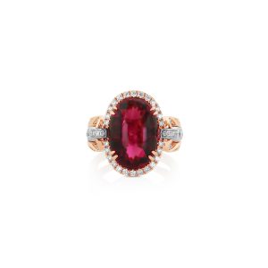 Oval Rubellite Diamond Ring