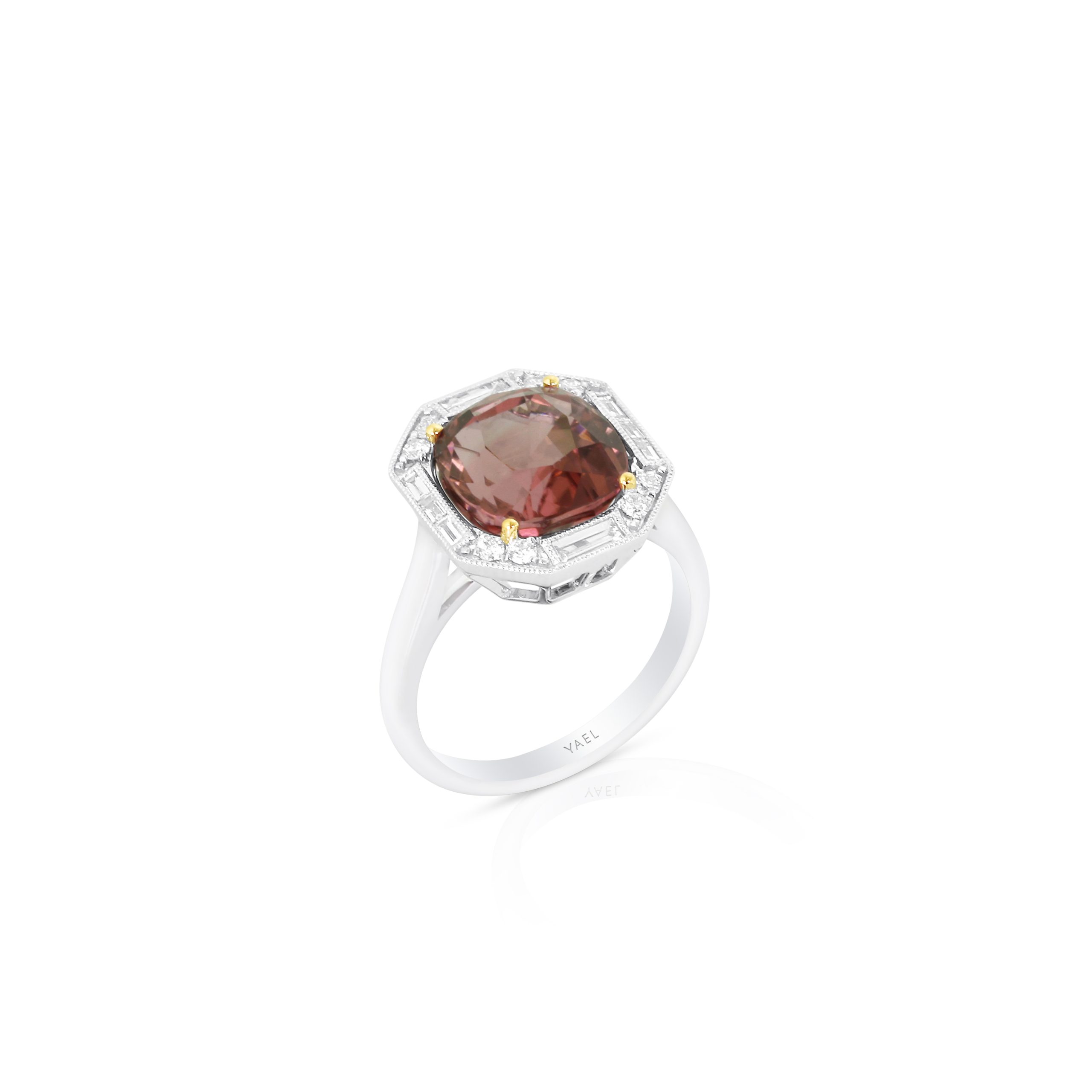 Cushion Pink Tourmaline Baguette Ring