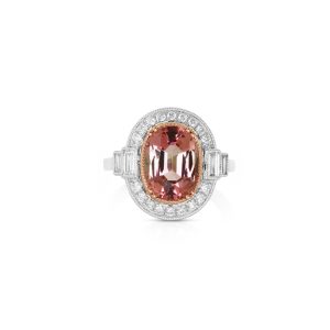 Oval Pink Tourmaline Baguette Ring