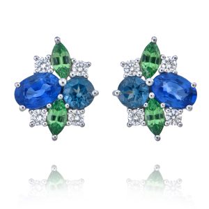 Blue Sapphire and Tsavorite Earrings