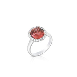 Oval Pink Tourmaline Classic Halo Ring