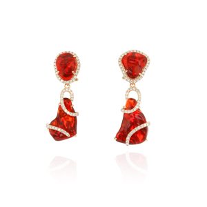 Free-Form Fire Opal and Diamond Earrings