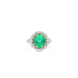 Emerald and Diamond Halo Ring