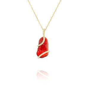 Fire Opal and Diamond Pendant