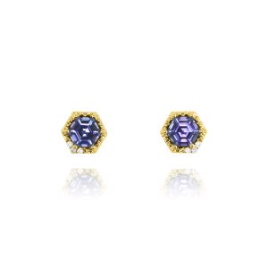 Hexagon Tanzanite Stud Earrings