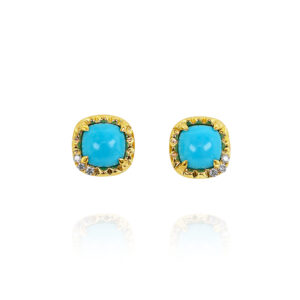 Cushion Turquoise and Diamond Stud Earrings