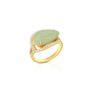 Pear Shaped White Opal Ring with Diamond Halo