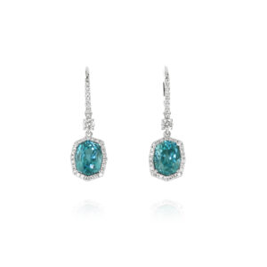 Oval Blue Zircon Earrings with Diamond Halo