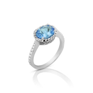 Oval Swiss Blue Topaz Diamond Ring