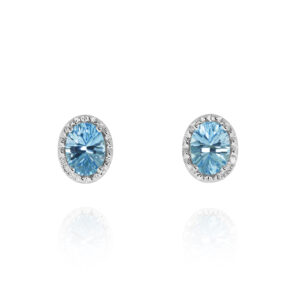 Oval Swiss Blue Topaz Diamond Stud Earrings