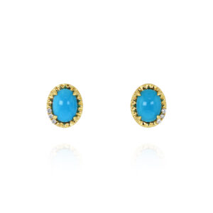 Oval Turquoise and Diamond Stud Earrings
