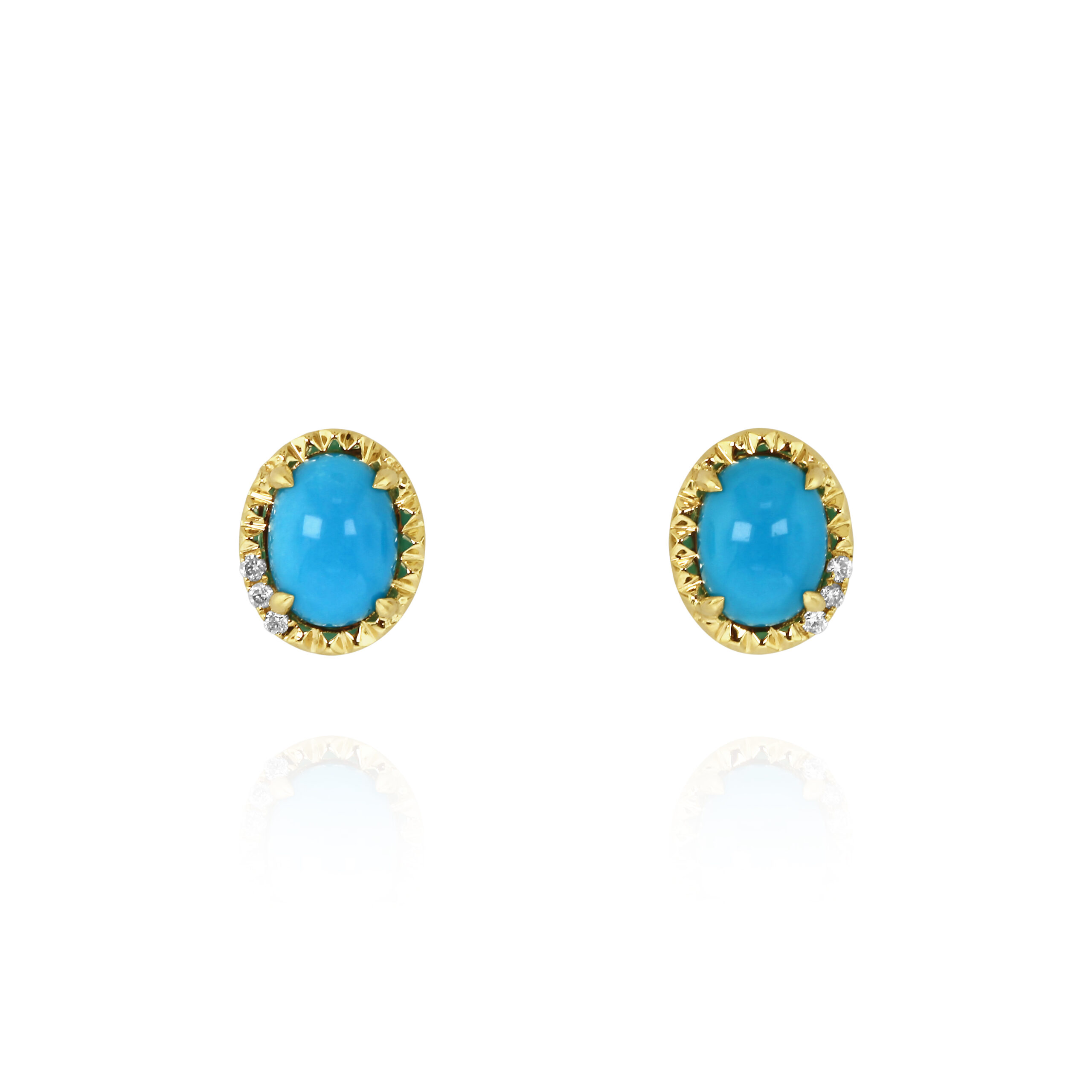 Oval Turquoise and Diamond Stud Earrings