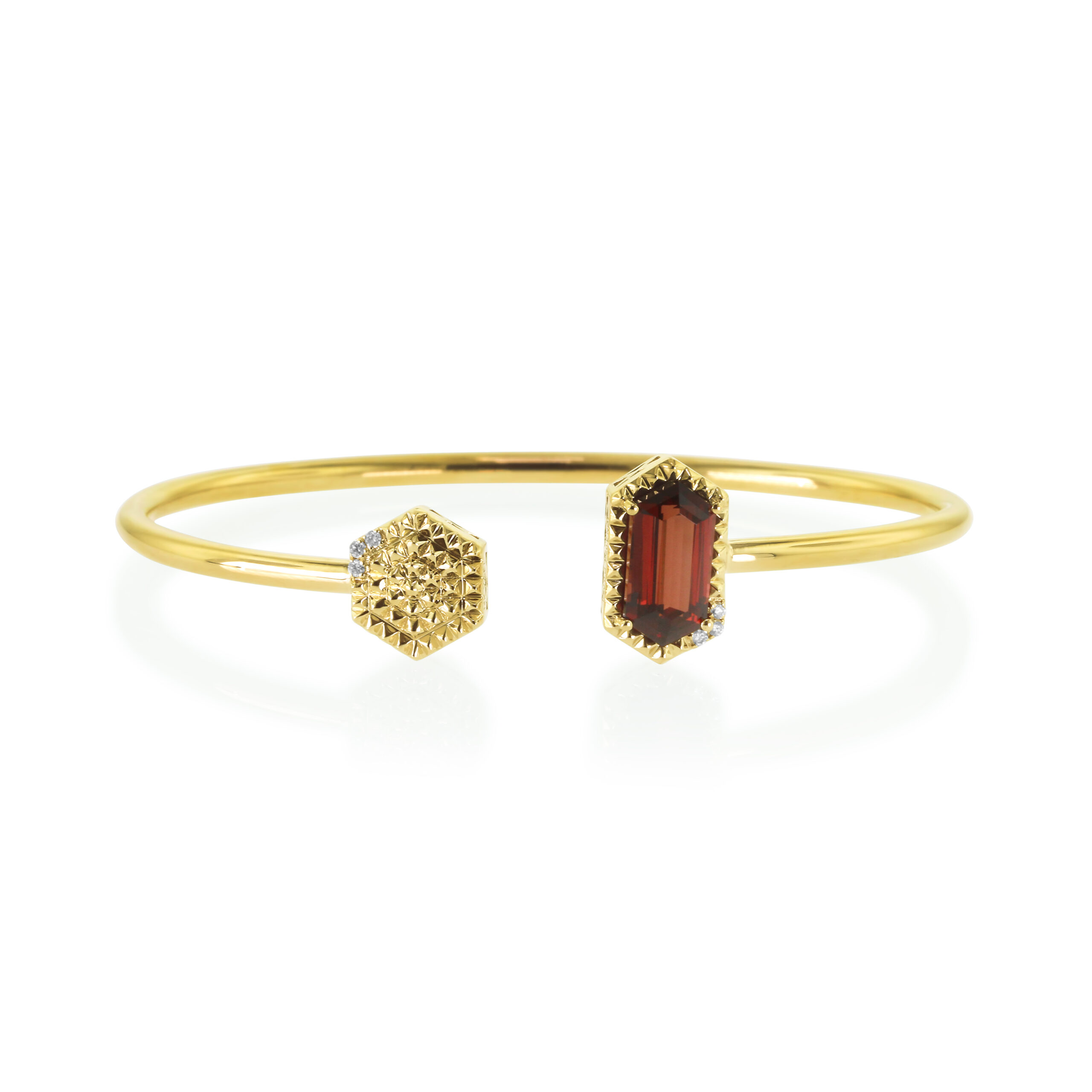 Hexagon Garnet and Diamond Cuff Bracelet